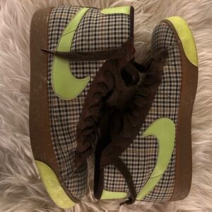 Men’s plaid Nike Blazers with lime accents.